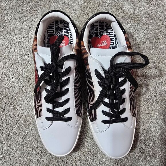 NWOT Love Moschino RARE glittery heart animal print sneakers - Picture 2 of 11